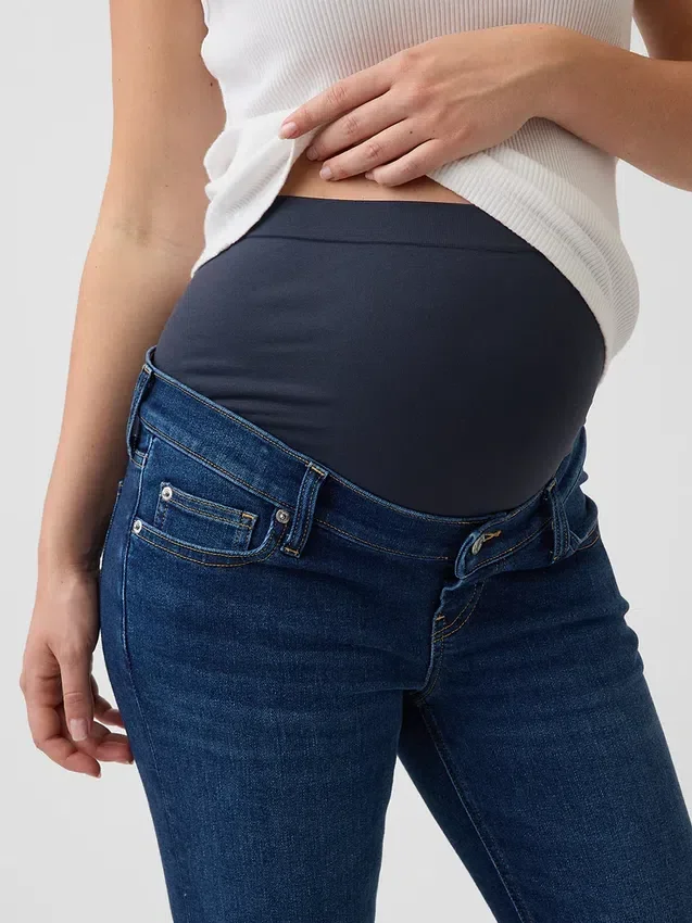 Jeans de maternité court, slim droit, à panneau intégral, style années 90