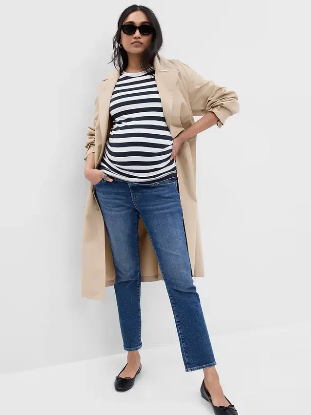 Jeans de maternité slim vintage à panneau intégral