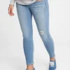 Jeans de maternité à taille haute, panneau intégral et effet usé, longueur cheville