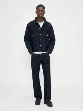 Jeans droit ample en tissu épais