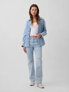 Jeans droit décontracté à taille mi-haute