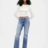 Jeans droit décontracté à taille mi-haute