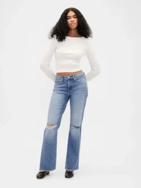 Jeans droit décontracté à taille mi-haute