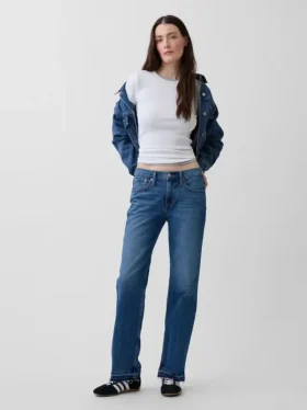 Jeans droit décontracté à taille mi-haute