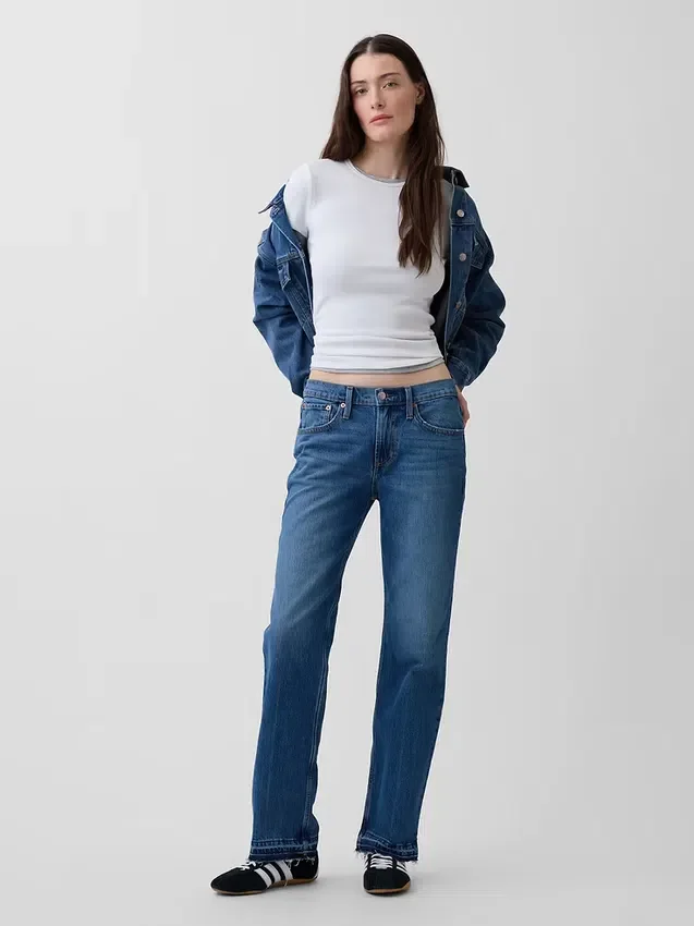 Jeans droit décontracté à taille mi-haute
