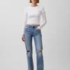 Jeans droit décontracté à taille mi-haute