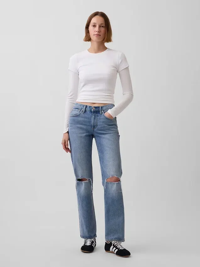 Jeans droit décontracté à taille mi-haute
