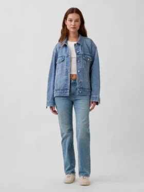Jeans droit décontracté à taille mi-haute