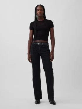 Jeans droit décontracté à taille mi-haute