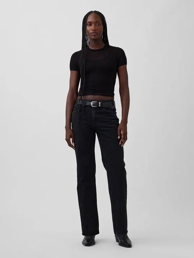 Jeans droit décontracté à taille mi-haute