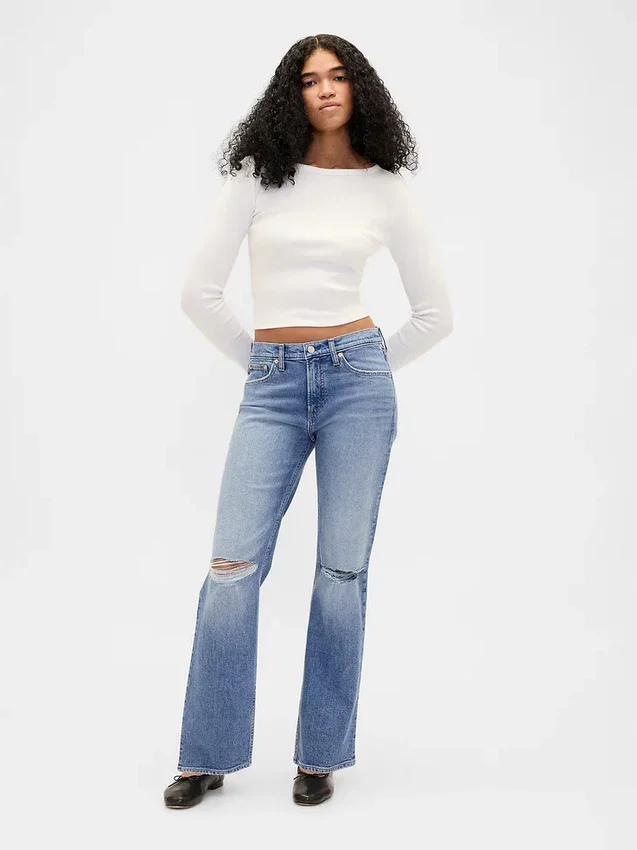 Jeans droit décontracté à taille mi-haute