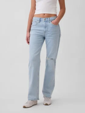 Jeans droit décontracté à taille mi-haute