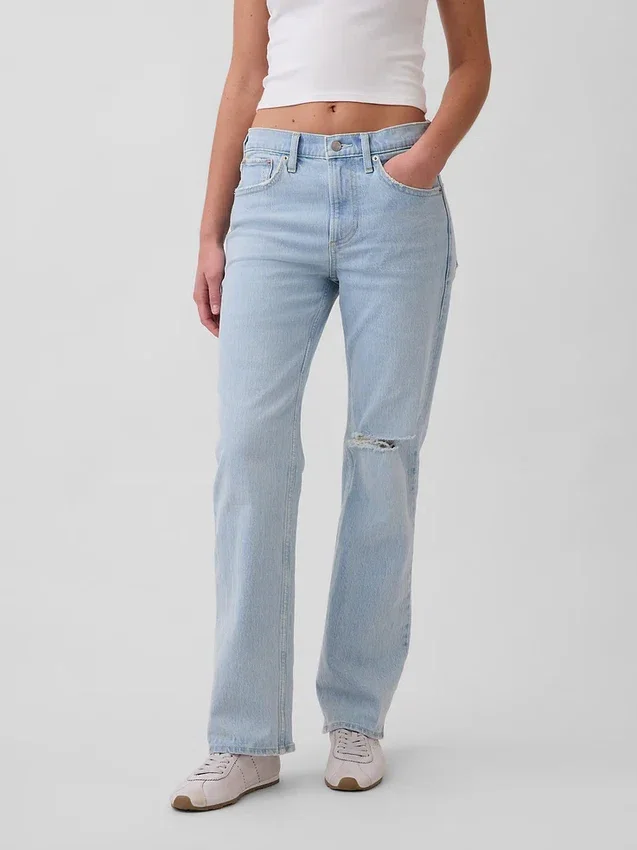 Jeans droit décontracté à taille mi-haute