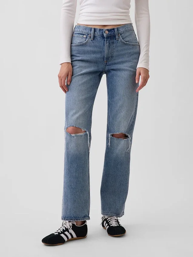 Jeans droit décontracté à taille mi-haute