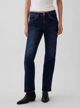 Jeans droit décontracté à taille mi-haute
