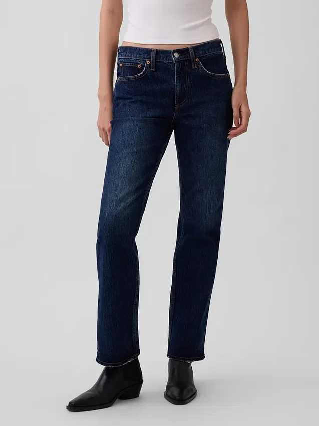Jeans droit décontracté à taille mi-haute