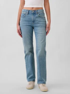 Jeans droit décontracté à taille mi-haute