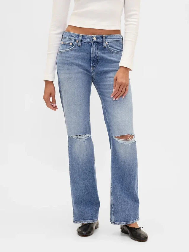 Jeans droit décontracté à taille mi-haute