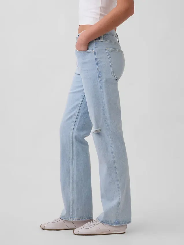 Jeans droit décontracté à taille mi-haute