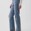 Jeans droit décontracté à taille mi-haute