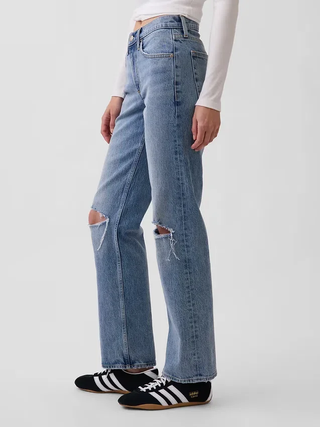 Jeans droit décontracté à taille mi-haute