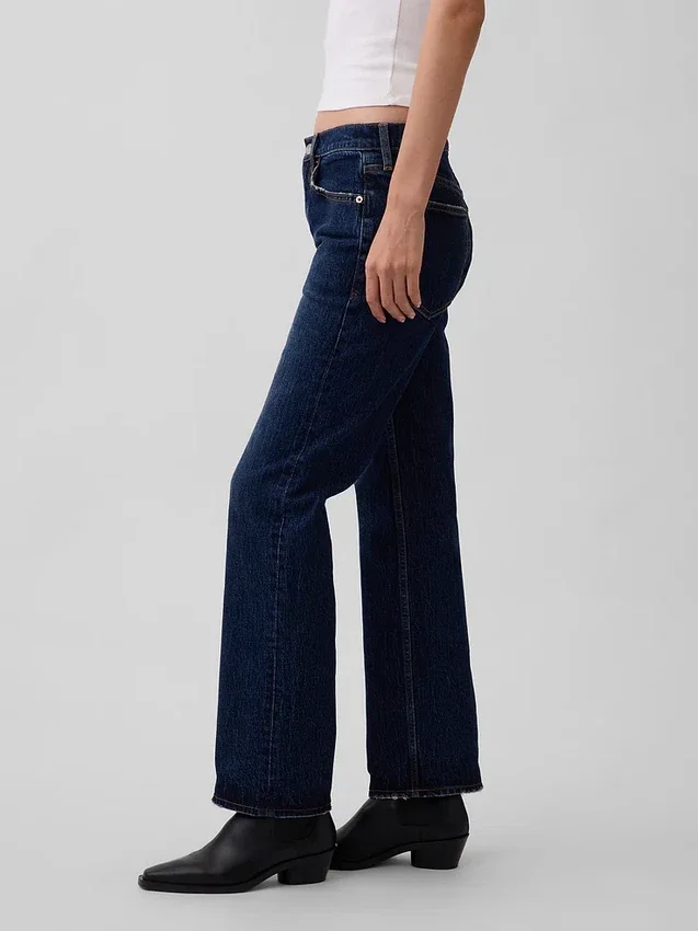 Jeans droit décontracté à taille mi-haute