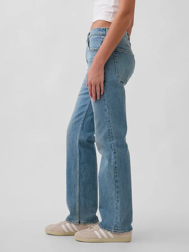 Jeans droit décontracté à taille mi-haute
