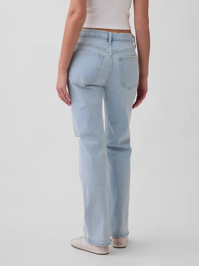 Jeans droit décontracté à taille mi-haute