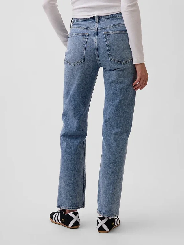 Jeans droit décontracté à taille mi-haute