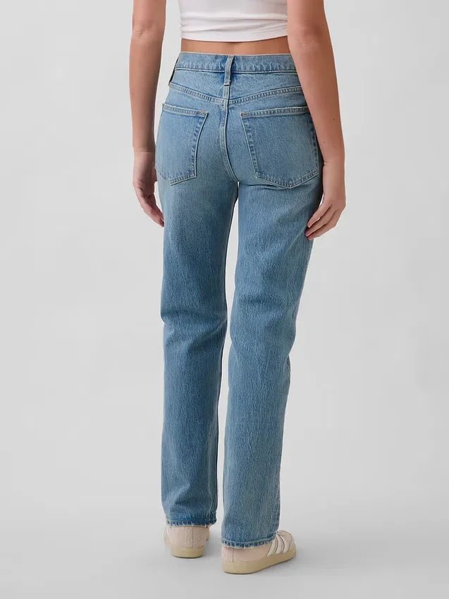 Jeans droit décontracté à taille mi-haute