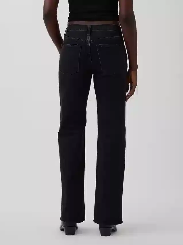 Jeans droit décontracté à taille mi-haute