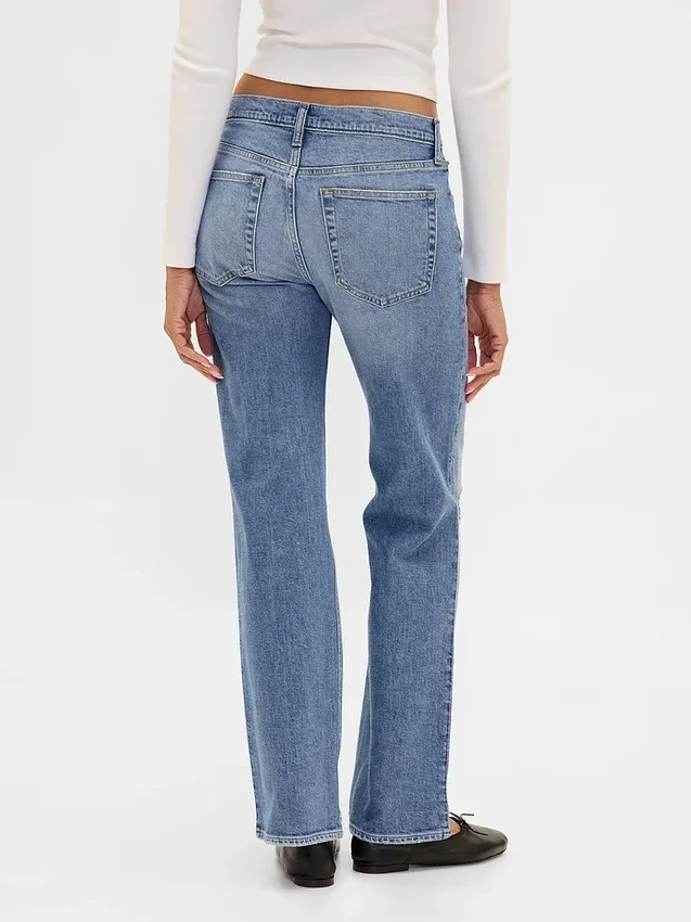 Jeans droit décontracté à taille mi-haute
