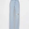 Jeans droit décontracté à taille mi-haute