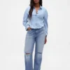 Jeans droit décontracté à taille mi-haute