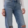 Jeans droit décontracté à taille mi-haute