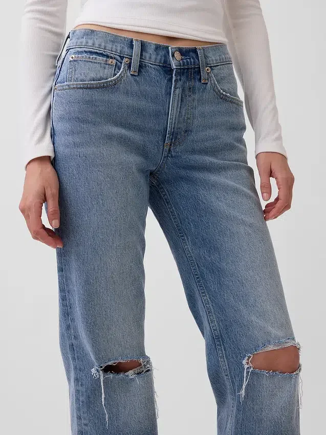 Jeans droit décontracté à taille mi-haute
