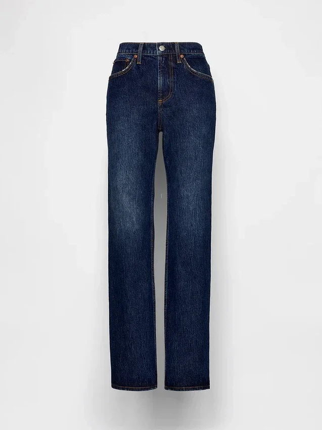 Jeans droit décontracté à taille mi-haute