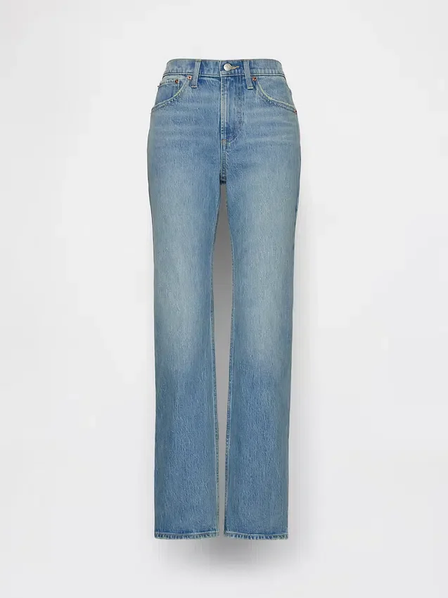 Jeans droit décontracté à taille mi-haute