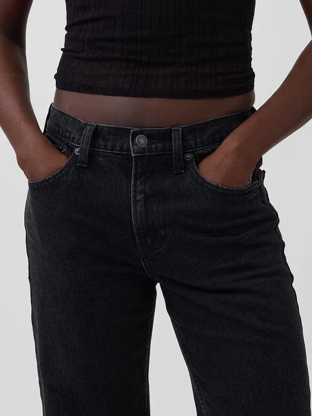 Jeans droit décontracté à taille mi-haute