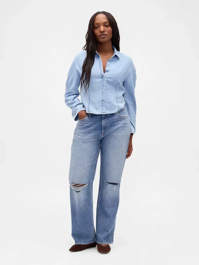Jeans droit décontracté à taille mi-haute