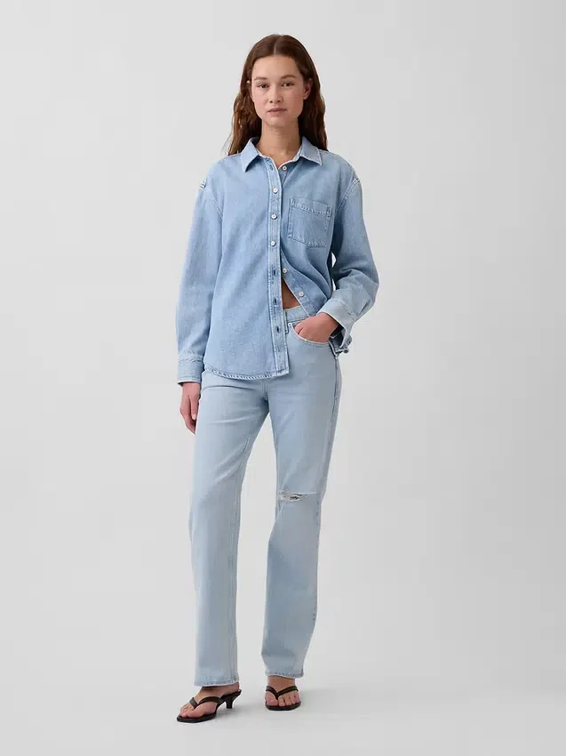 Jeans droit décontracté à taille mi-haute