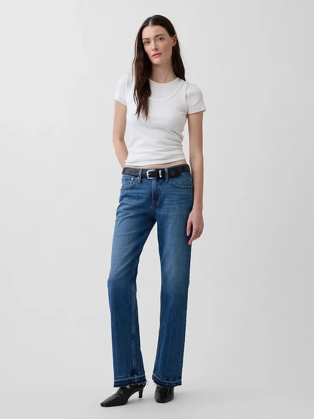 Jeans droit décontracté à taille mi-haute