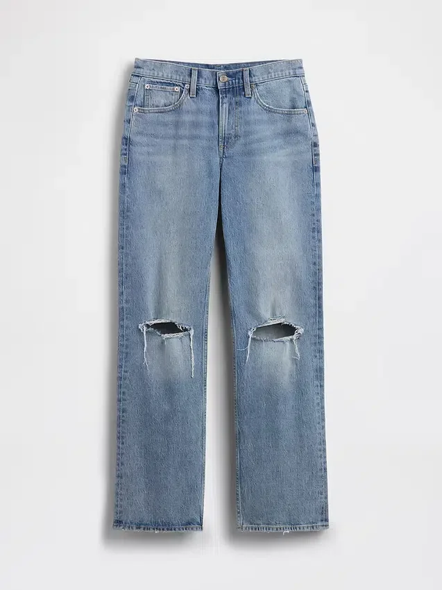 Jeans droit décontracté à taille mi-haute