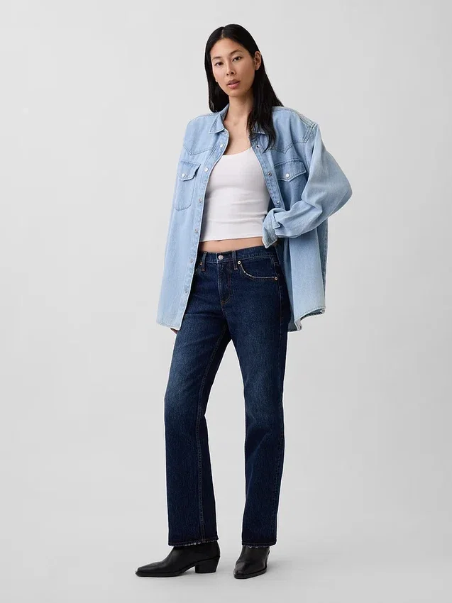Jeans droit décontracté à taille mi-haute