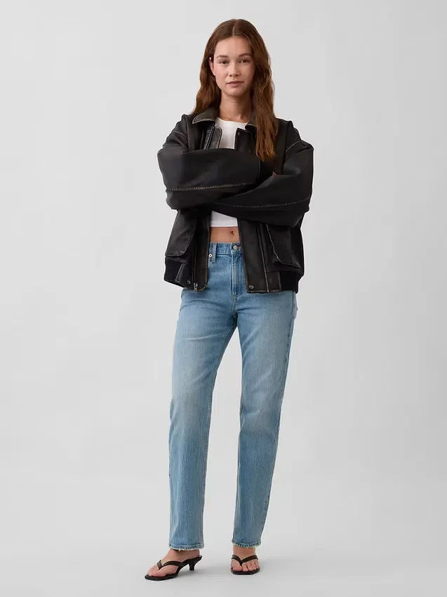Jeans droit décontracté à taille mi-haute