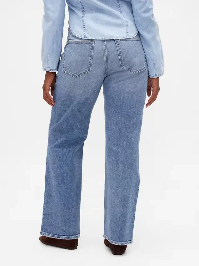 Jeans droit décontracté à taille mi-haute