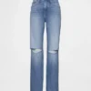 Jeans droit décontracté à taille mi-haute