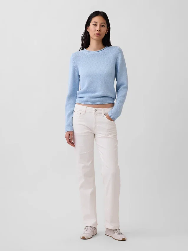 Jeans droit décontracté à taille mi-haute