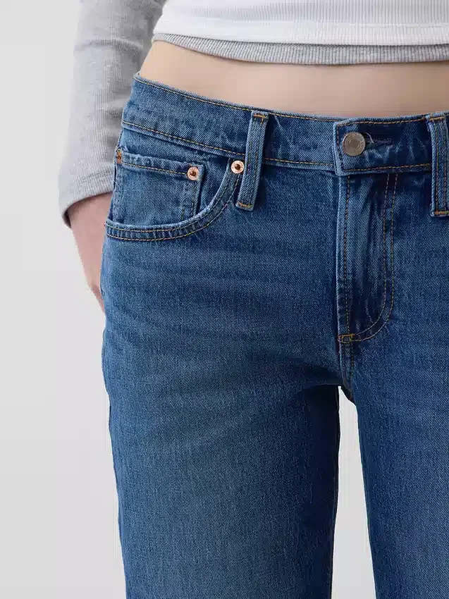 Jeans droit décontracté à taille mi-haute