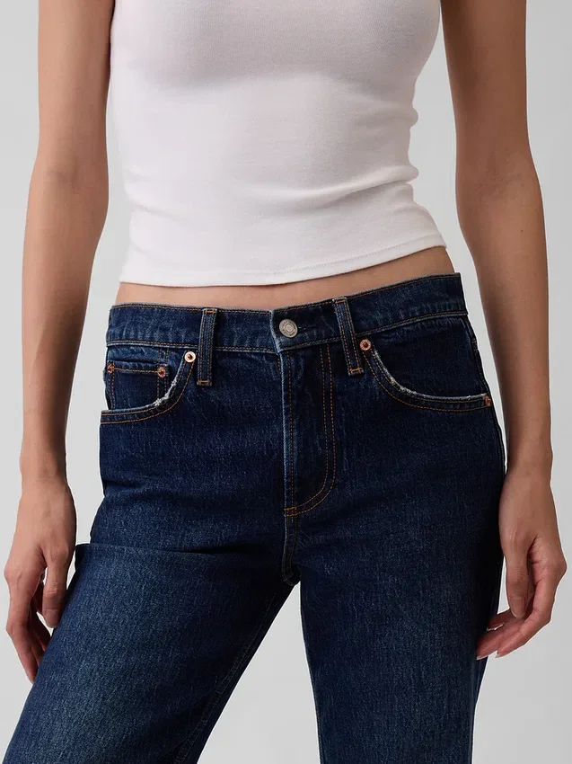 Jeans droit décontracté à taille mi-haute